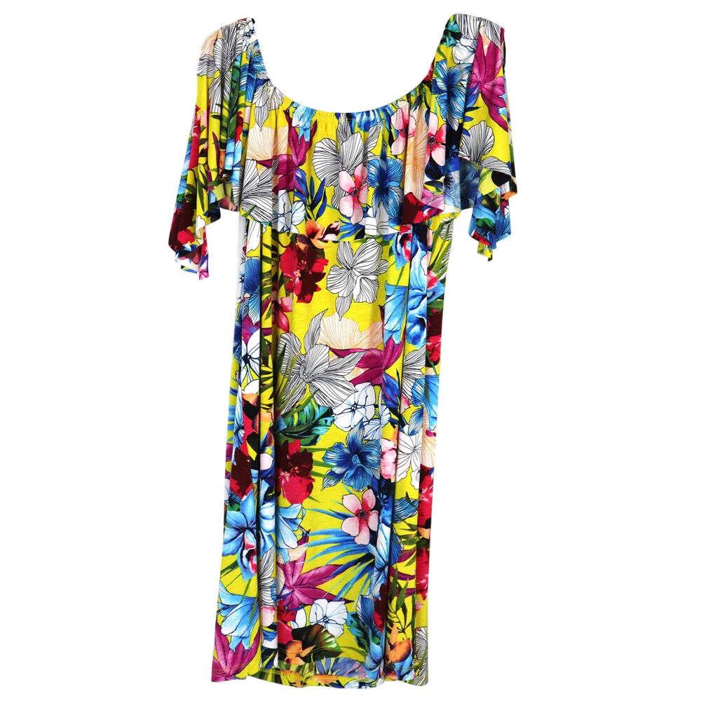 Vintage Y2K Floral Tropical Dress Split sleeve flutter flowy hibiscus flowers M